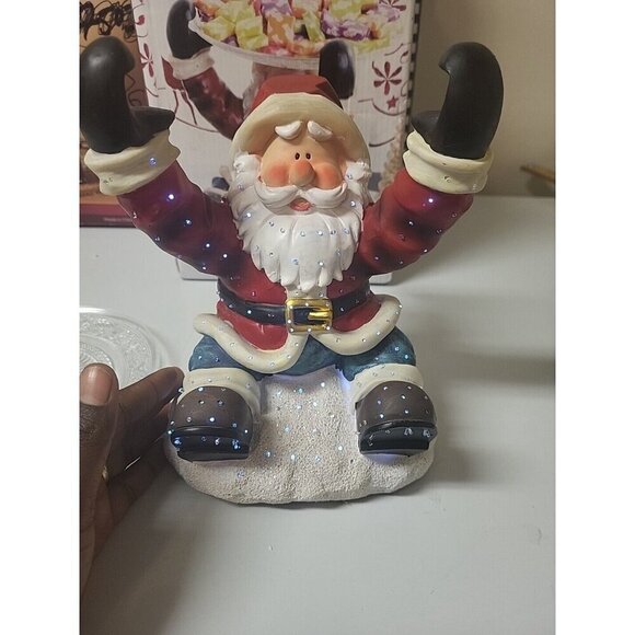Colorful Christmas Light Sitting Santa Claus Candy Dish with A Glass Tray Tested - Picture 11 of 16